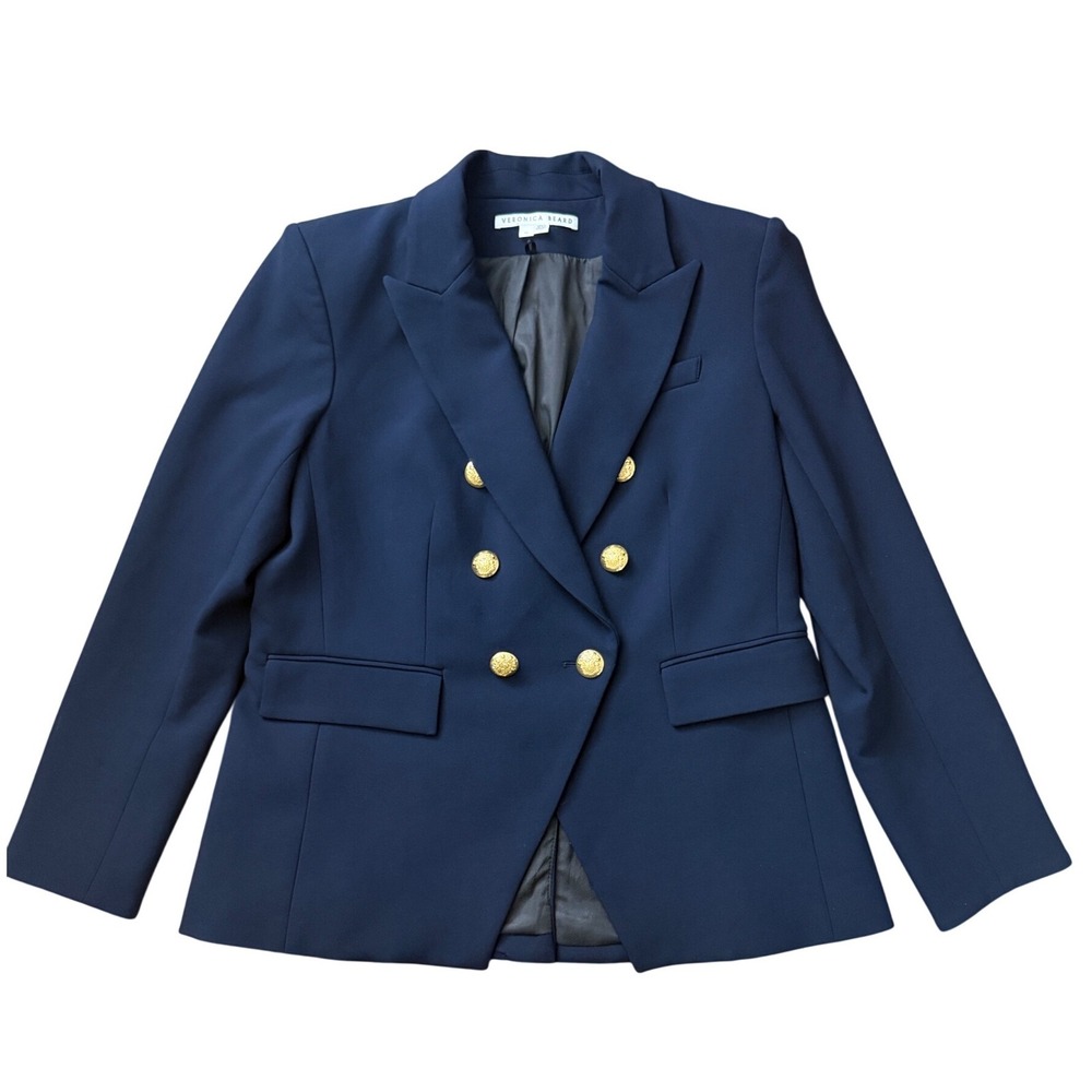 Veronica Beard Miller Dickey Jacket Navy Blue Gold Button Blazer Size 14 NWOT - Picture 2 of 11